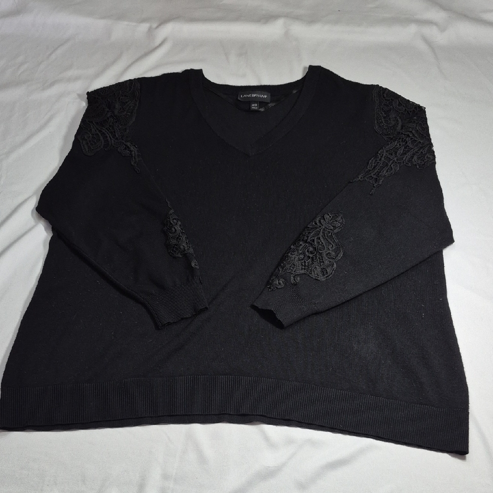 Lane Bryant Black V-Neck Sweater with Lace Details
